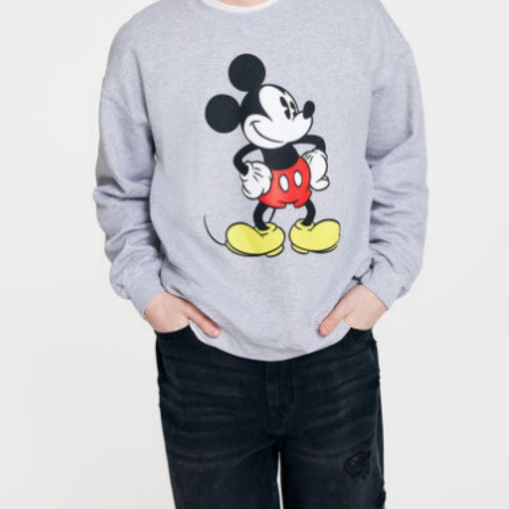 Aeropostale, Mickey Mouse Crew Sweatshirt, Gray, L